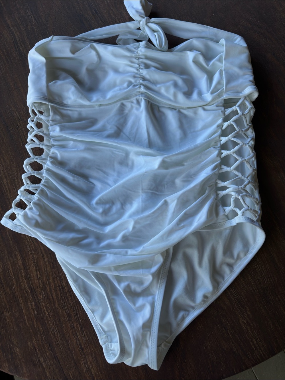 Ashley Graham White Tie-Back Side Lattice One-Piece Swimsuit 20